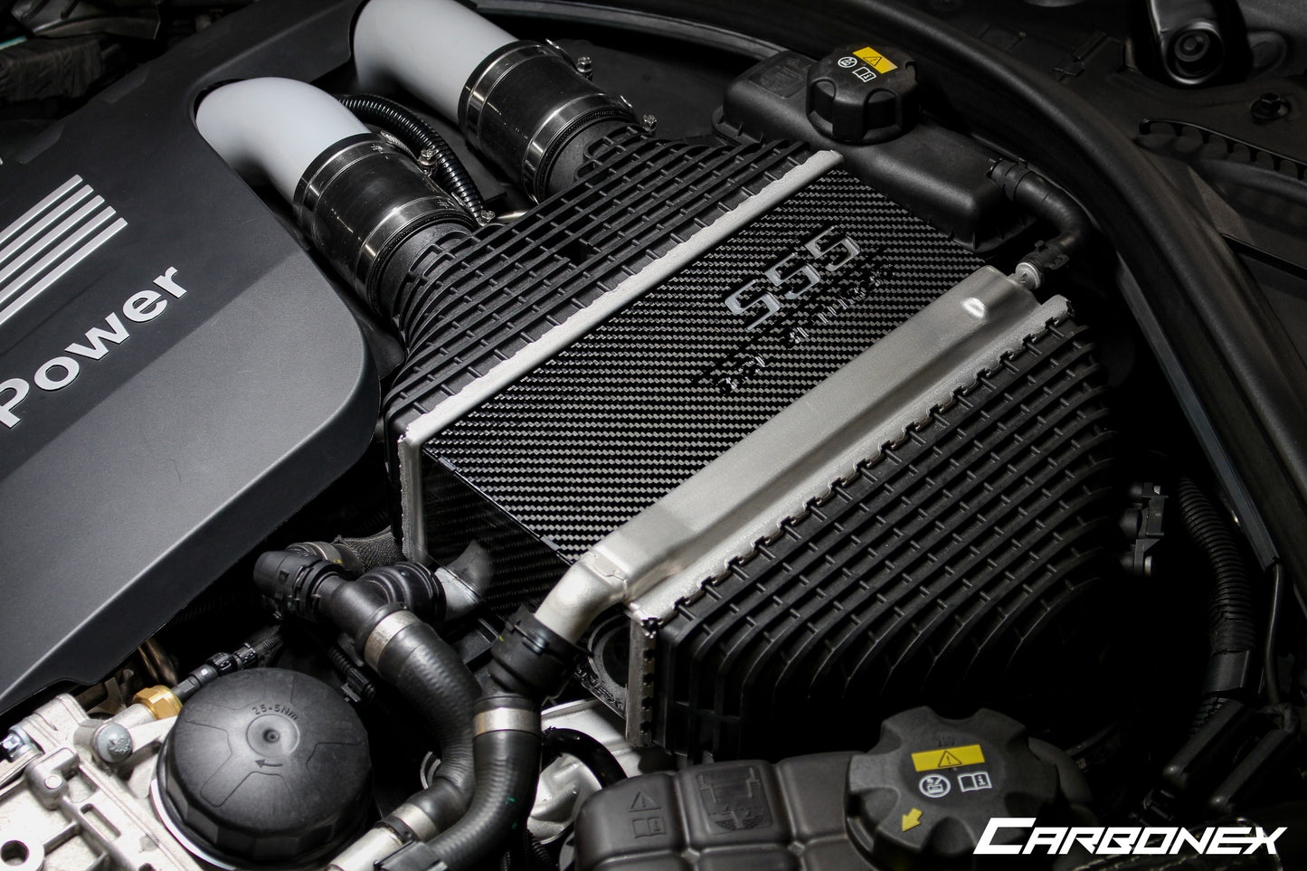 BMW S55 Engine Carbon Intercooler Cover - Gloss - Engraved