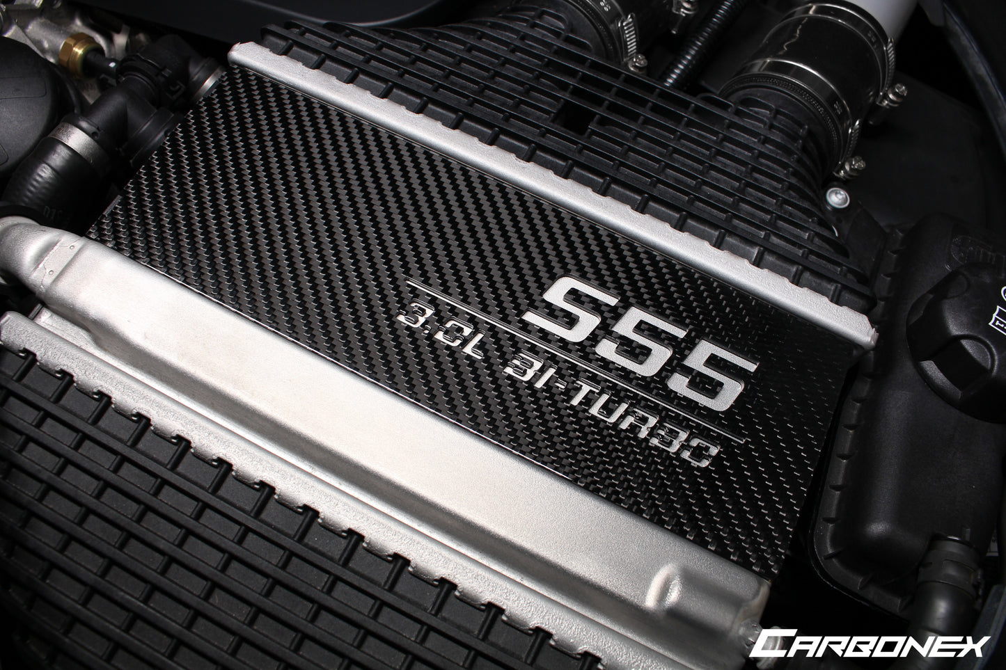 BMW S55 Engine Carbon Intercooler Cover - Gloss - Engraved