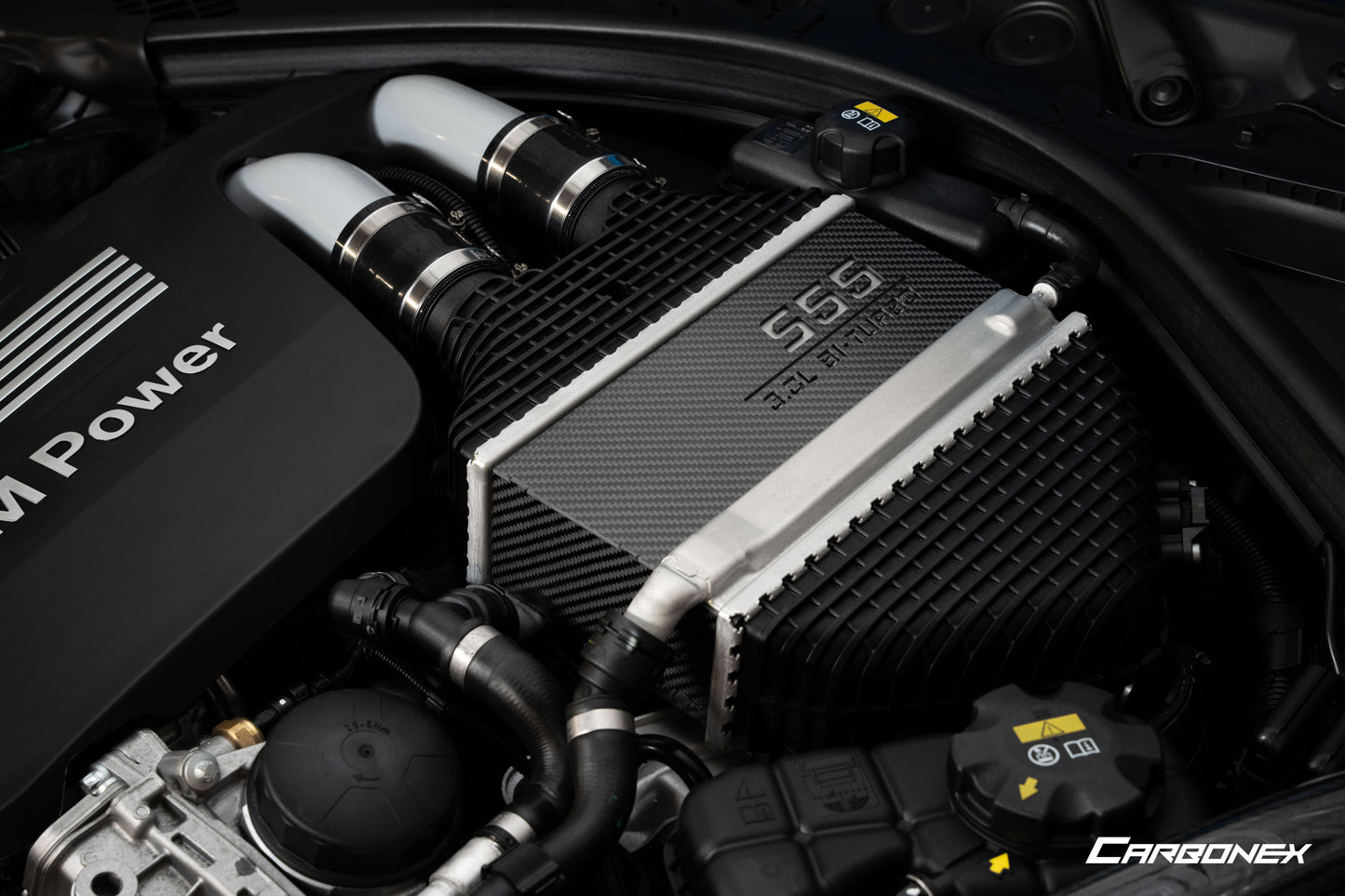 BMW S55 Engine Carbon Intercooler Cover - Matte - Engraved