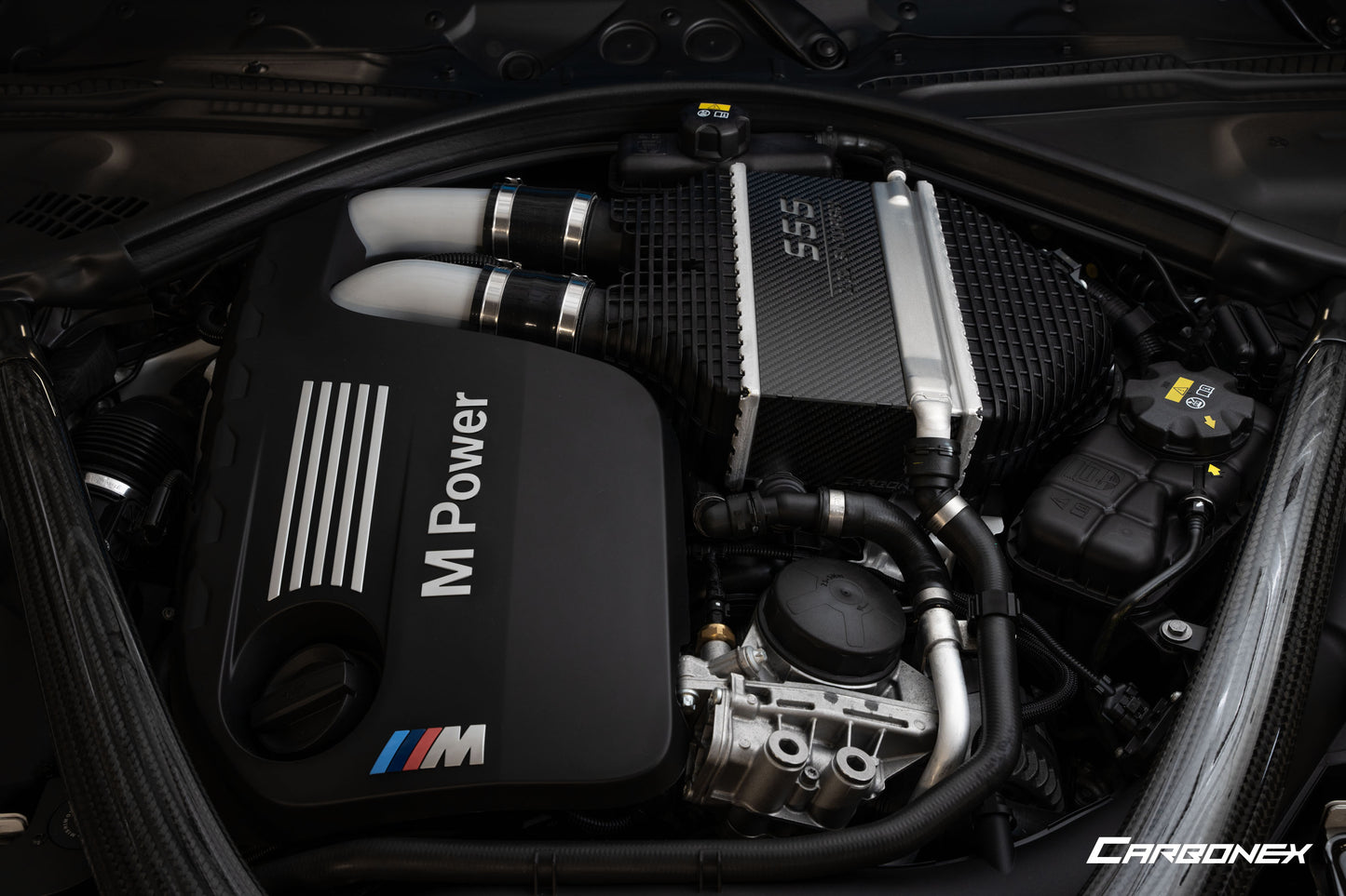 BMW S55 Engine Carbon Intercooler Cover - Matte - Engraved