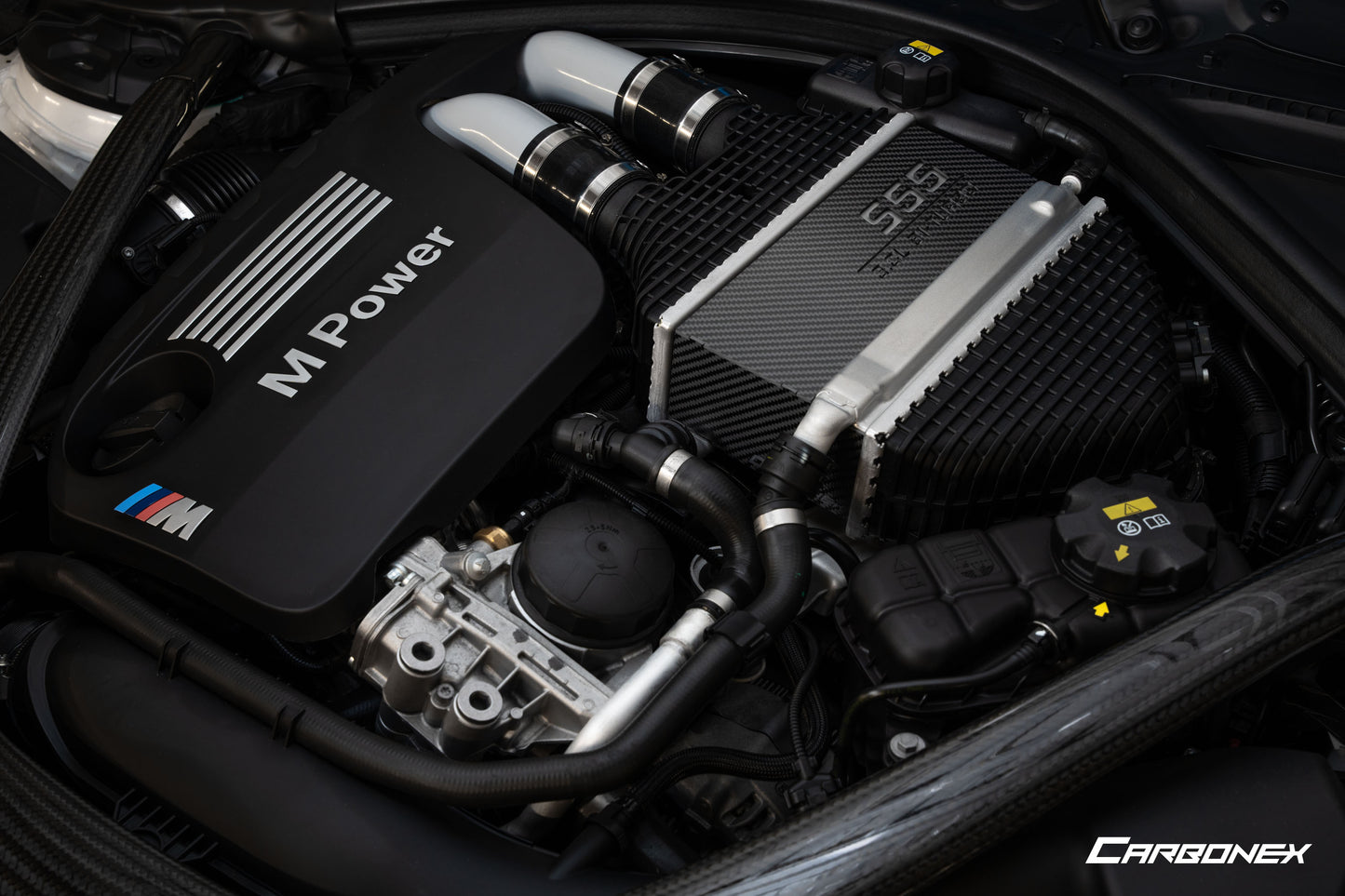 BMW S55 Engine Carbon Intercooler Cover - Matte - Engraved