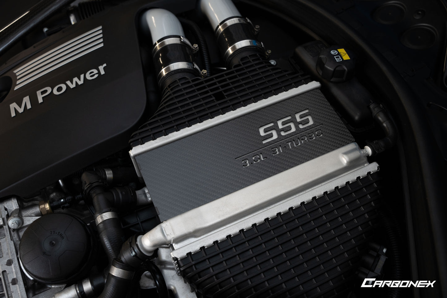 BMW S55 Engine Carbon Intercooler Cover - Matte - Engraved